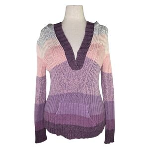 STAMP 10 Purple Pink Ombre Hooded Rib Knit Sweater Women’s Medium Cottagecore